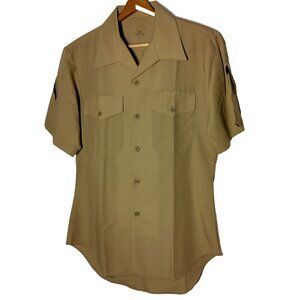 USMC Military Dress Khaki Shirt Size 15 1/5 Short Sleeve Single Stripe Wool Blnd